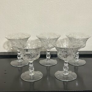 Cambridge Chantilly Etched‎ Glass Lot of 5 Champagne Flutes Glasses